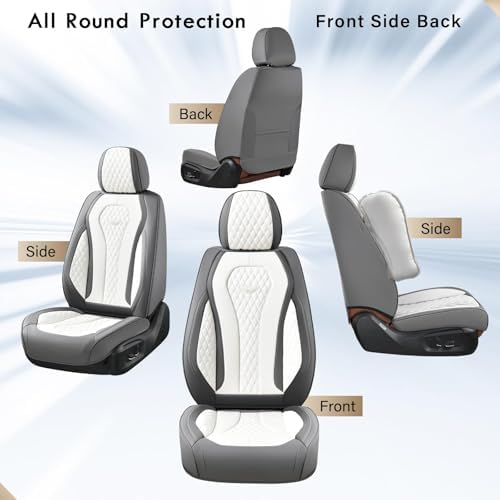 Coverado Seat Covers, Car Seat Covers Front Seats, Car Seat Cover, Waterproof Car Seat Covers, Car Seat Cushion, Front Car Seat Covers Leatherette Car Seat Protector Universal Fit Most Cars White - Image 2
