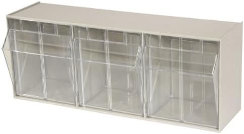 Akro-Mils TiltView Plastic Storage Cabinet with 3 Tilt Out Bins, Horizontal Plastic Parts Organizer, Teacher Toolbox, and Office Supply Organizer, 23-5/8" W x 9-7/16" H x 7-7/8" D, Stone by Akro-Mils