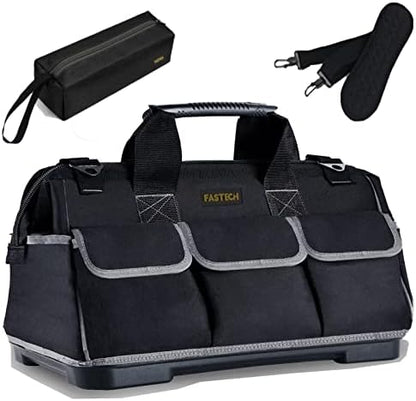 FASTECH 20-inch Wide Mouth Tool Bag with Water Proof Molded Base, Waterproof Tool Organizer Bag for Men with Adjustable Shoulder Strap (Grey-20INCH) by FASTECH