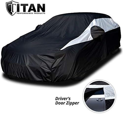Titan Jet Black Poly 210T Car Cover for Large Sedans 203-212". Waterproof, UV Protection, Scratch Resistant, Driver-Side Zippered Opening. Fits Avalon, XTS, 6-8 and More. - Image 2
