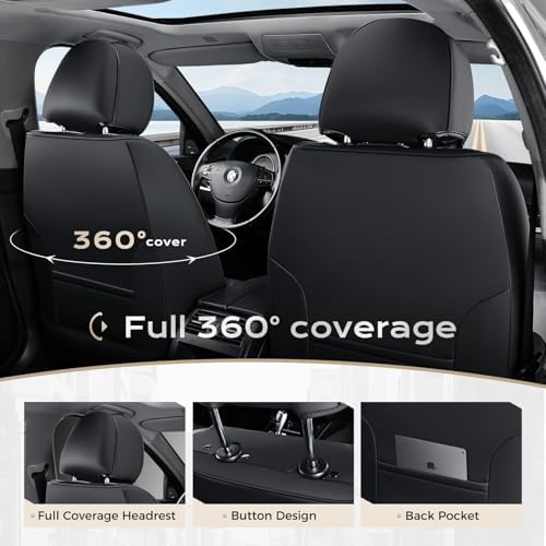 Coverado Car Seat Covers Front Seats, 2-Pack Black Seat Covers for Cars, Waterproof Nappa Leather Car Seat Covers for Cars, Car Seat Protector Car Seat Cushion Universal Fit for Most Cars Truck SUV - Image 4