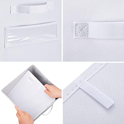 Fabric storage cubes (Set of 10) 11 Inch Cube Storage Bin, cube storage with 8 Labels Window Cards & a Pen, Foldable cube organizer bins, 11x11 storage bin, Cubby Organizer bins, White - Image 2