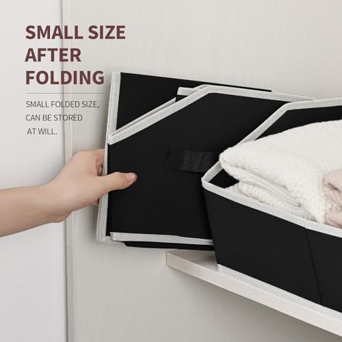 Homsorout Cube Storage Bins - 6 Pack Trapezoid Storage Bins, Closet Organizers and Decorative Storage, Storage Baskets with Handle, Large Storage Basket for Home, Black - Image 5