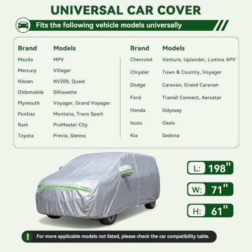 AUQDD 6-Layers Premium MPV Car Cover Waterproof All Weather Weatherproof UV Sun Protection Snow Dust Storm Resistant Outdoor Exterior Custom Form-Fit Full Padded Car Cover with Straps 180"-198" K16 - Image 2