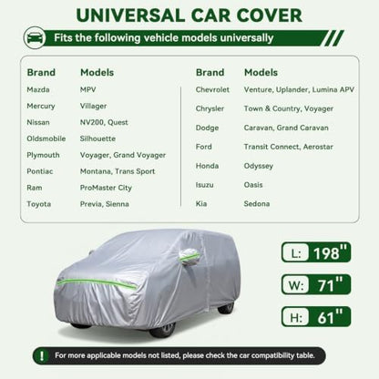 AUQDD 6-Layers Premium MPV Car Cover Waterproof All Weather Weatherproof UV Sun Protection Snow Dust Storm Resistant Outdoor Exterior Custom Form-Fit Full Padded Car Cover with Straps 180"-198" K16 - Image 2