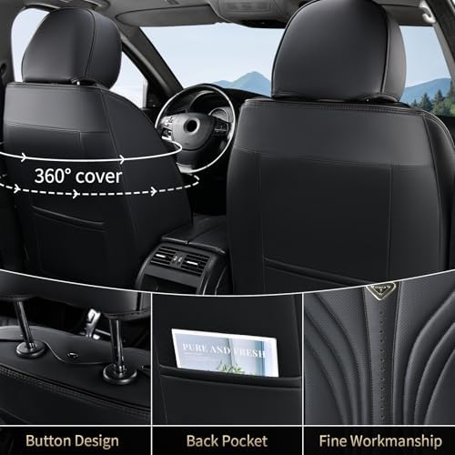 FLORICH Car Seat Covers, Black Leather Car Seat Covers Front Seats, Premium Leatherette Car Seat Cushion for Cars, Automotive Seat Protectors Universal Fit for Most Sedans Cars SUV Trucks - Image 2