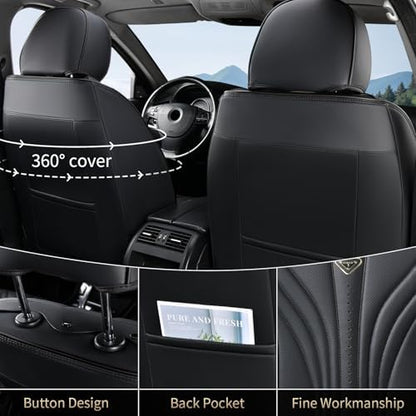 FLORICH Car Seat Covers, Black Leather Car Seat Covers Front Seats, Premium Leatherette Car Seat Cushion for Cars, Automotive Seat Protectors Universal Fit for Most Sedans Cars SUV Trucks - Image 2