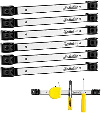 6 Pieces 12" Magnetic Tool Holder Strip, Stainless Steel Surface Tool Magnet Bar, Metal Tool Organizer Rack for Garage Organization, Easy To Install in Workshop, Mounting Screws Included by RechabiteMagneticTools