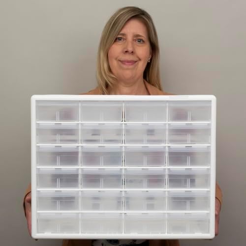 Akro-Mils 24-Drawer Plastic Storage Cabinet, 20" W x 6" D x 16" H, White - Image 2
