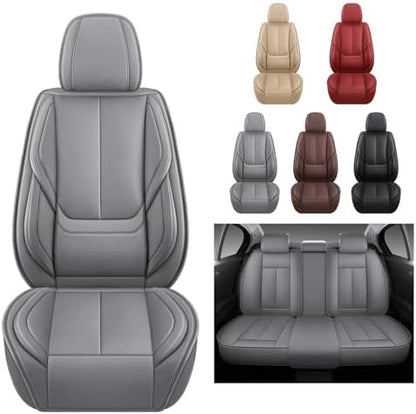 MINGBRON Car Seat Covers Full Set, Brown Car Seat Cover Lumbar Support, Car Seat Protector Waterproof, Nappa Leather Car Seat Cushion, Front Seats and Back Fit for Most Cars Beige - Image 5
