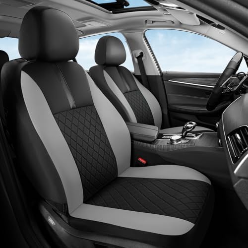 Coverado Car Seat Covers Front Pair, Automotive Leather Seat Covers for Car，Universal Fit Front Back Seat Cover, Non-Slip Waterproof Breathable Car Seat Protector by COVERADOAUTO