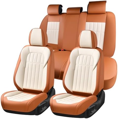 FLORICH Car Seat Covers Full Set, Leather Seat Covers for Cars, Waterproof Car Seat Protectors 5 Seats, Front and Rear Seat Covers for Cars, Automotive Seat Protector Fit for Most Car SUV - BrownBeige by FLORICH