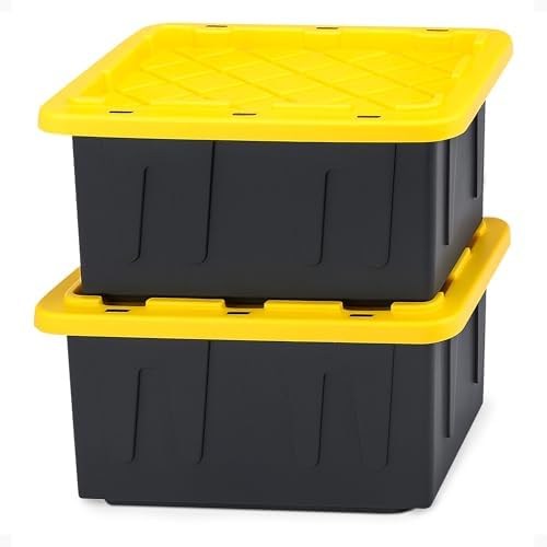 HOMZ Durabilt Plastic Storage Bins with Lids, 15 Gal, Black/Yellow, 2 Pack by Homz