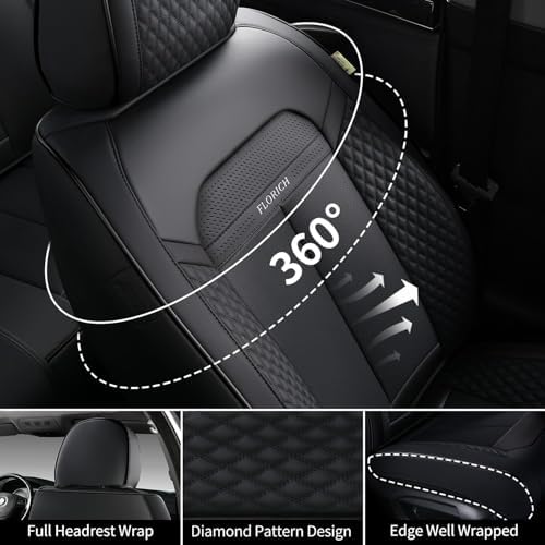FLORICH 2pcs Car Seat Covers Front Set, Black Car Seat Cover, Breathable Premium Leather Seat Covers, Automotive Vehicle Seat Covers for Cars Trucks Vans SUVs Sedans (2 Packs, Black) - Image 3