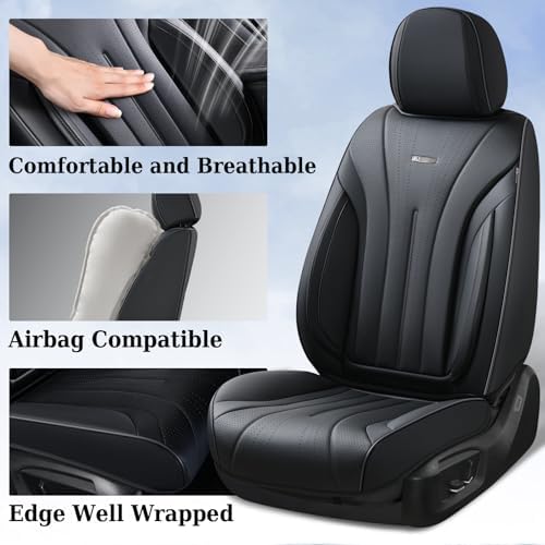 Coverado Car Seat Covers Front Seat, Breathable Nappa Leather Seat Cover, Black Seat Cover for Cars, Luxury Waterproof Car Seat Protector, Front Seat Cushion Universal Fit for Most Vehicles - Image 2