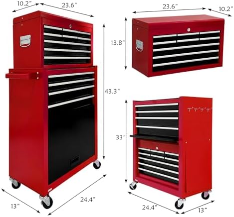 13-drawer Rolling Tool Chest, ToolBox Organizer with Wheels,Large Tool Storage Cabinet with Sliding Drawers,High Capacity Tool box with Locking System (Red＆Black) - Image 3