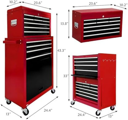 13-drawer Rolling Tool Chest, ToolBox Organizer with Wheels,Large Tool Storage Cabinet with Sliding Drawers,High Capacity Tool box with Locking System (Red＆Black) - Image 3
