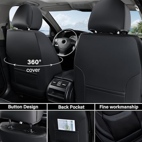 Coverado Seat Covers Full Set, Breathable Leather Car Seat Cover,Universal Car Seat Protectors, Seat Cover Waterproof, Front and Rear Seat Cover Fit Most Cars, BlackRed - Image 3