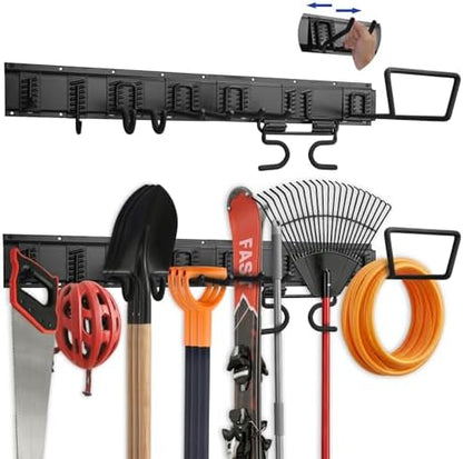 32 Inches Garage Tool Organizer Wall Mount, 480LBS Capacity Garden Tool Storage Rack with Adjustable Garage Hooks for Shovels, Rakes, Brooms, Yard Tools & Workshop Supplies by Unknown