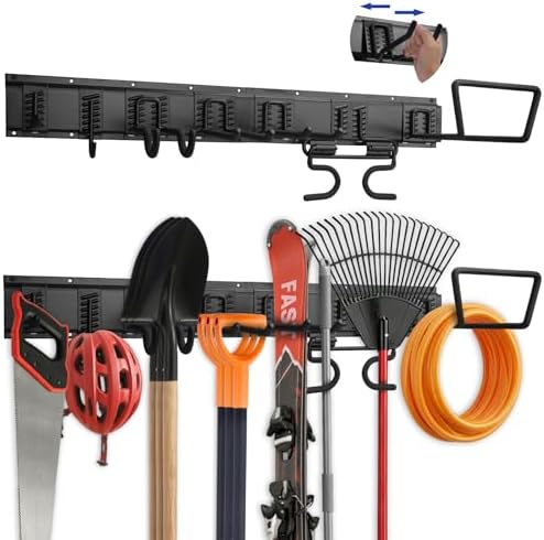 32 Inches Garage Tool Organizer Wall Mount, 480LBS Capacity Garden Tool Storage Rack with Adjustable Garage Hooks for Shovels, Rakes, Brooms, Yard Tools & Workshop Supplies by Unknown