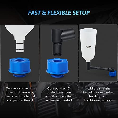 OMT Engine Oil Funnel Set, 2-Quart Spill-Free Filling Kit, 8 Adapters - Image 4