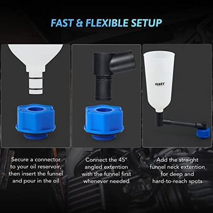 OMT Engine Oil Funnel Set, 2-Quart Spill-Free Filling Kit, 8 Adapters - Image 4