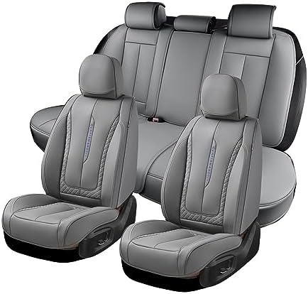 Coverado Car Seat Cover Full Set, Gray Seat Covers Front Seats Back Seat Covers, Nappa Leather Waterproof, Car Seat Cushion, Car Seat Protector Universal Fit Most Cars by COVERADOAUTO