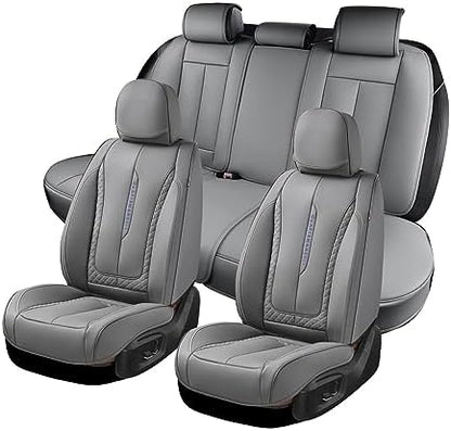 Coverado Car Seat Cover Full Set, Gray Seat Covers Front Seats Back Seat Covers, Nappa Leather Waterproof, Car Seat Cushion, Car Seat Protector Universal Fit Most Cars by COVERADOAUTO