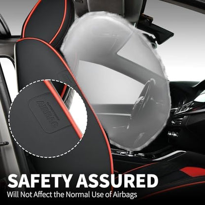 FLORICH Front Seat Covers, Luxury Car Seat Cover with Waterproof Leather, Automotive Vehicle Seat Covers for Cars Trucks Vans SUVs Sedans (2 Packs, Black&Red Line) - Image 2