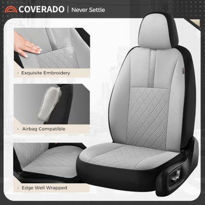 Coverado Car Seat Covers Full Set, Automotive Leather Seat Covers for Car，Universal Fit Front Back Seat Cover, Non-Slip Waterproof Breathable Car Seat Protector - Image 3