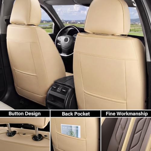 Coverado Car Seat Covers Full Set, Automotive Seat Covers Car Seat Protector Car Seat Cushion, Waterproof Leather Seat Covers for Cars, Universal Fit for Most Sedans SUV Pick-up Truck(Beige&Coffee) - Image 2