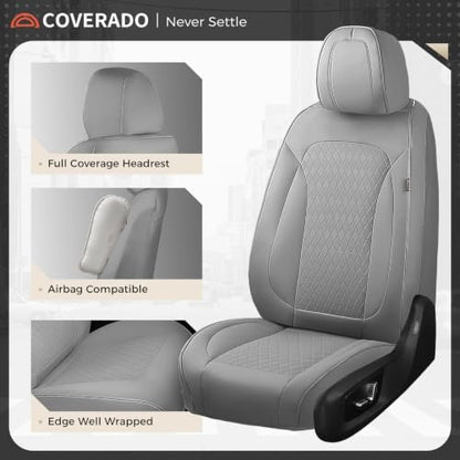 Coverado Car Seat Covers Full Set, Leather Seat Covers for Cars, Waterproof Car Seat Protectors, Durable Front and Back Car Seat Cushions Automotive Seat Covers Universal Fit for Most Cars, Gray - Image 2
