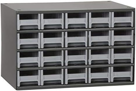 Akro-Mils Steel Garage Storage Cabinet, Small Parts Organizer Metal Cabinet for Hardware, Nails, Screws, Bolts, Nuts, and More, 17" W x 11" D x 11" H, 20-Drawer, Gray Cabinet/Gray Drawers (19320) by Akro-Mils