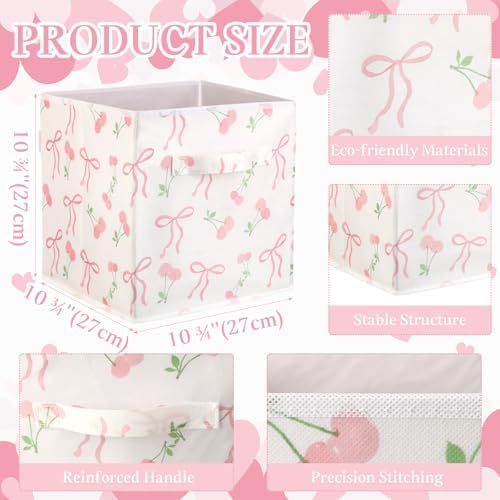 Geelin 6 Pcs Pink Bow Cherry Cube Storage Bins 11 in Basket with Handle - Image 2
