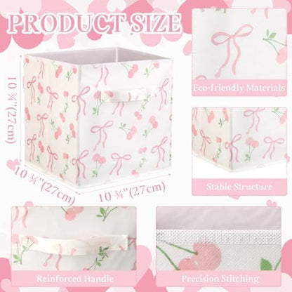 Geelin 6 Pcs Pink Bow Cherry Cube Storage Bins 11 in Basket with Handle - Image 2