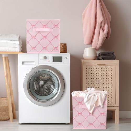 Geelin 6 Pcs Light Pink Bow Cube Storage Bins 11 Inch Storage Basket - Image 4