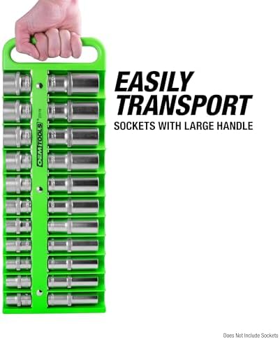 OEMTOOLS 23116 1/4" Drive Portable Magnetic Socket Organizer Tray, Magnetic Socket Holders Organizers For Tool Box, Shop, Or Garage, Holds Up To 26 Tools, Metric/SAE, Green - Image 4