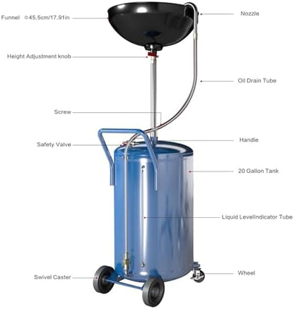 Larbanke 20-Gallon Waste Oil Drain Tank,Air Operated Drainer - Image 7
