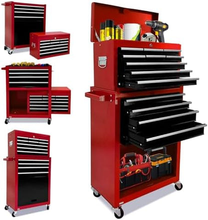 13-drawer Rolling Tool Chest, ToolBox Organizer with Wheels,Large Tool Storage Cabinet with Sliding Drawers,High Capacity Tool box with Locking System (Red＆Black) by Kirmosal