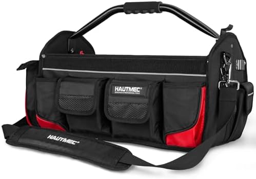HAUTMEC 18.5" Heavy-Duty Tool Tote, 1680D Open Top Tool Bag with 39-Pockets, Rotating Steel Handle, Padded Shoulder Strap & Water-Resistant Base - HT0178 by HAUTMEC