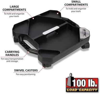 Performance Tool W85032 Tool Creeper Rolling Caddy Tray with 5 Sections for for Mechanic Garage and Workshop Organization, Black, 17.13x15.75x4.75-Inches - Image 2