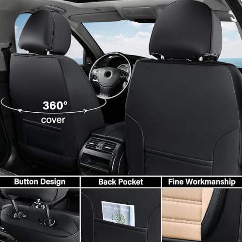 Coverado Waterproof Nappa Leather Car Seat Covers, Automotive Seat Covers，Front Car Seat Cushion & Car Seat Protector, Seat Covers Universal Fit for Most Cars, SUVs,Trucks,Black&Beige - Image 2