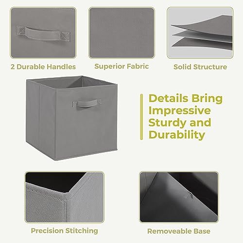 11x11 Storage Bins, Set of 3 Storage Cubes, Collapsible Cube Storage Box, Fabric Closet Organizers with Handles for Home, Office, Closet Shelf Cabinet, Bookcase, Grey - Image 3