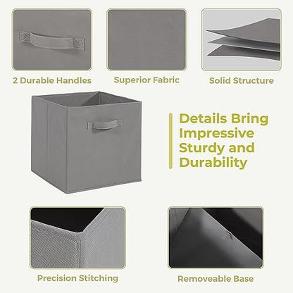 11x11 Storage Bins, Set of 3 Storage Cubes, Collapsible Cube Storage Box, Fabric Closet Organizers with Handles for Home, Office, Closet Shelf Cabinet, Bookcase, Grey - Image 3