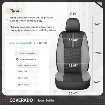 Coverado Car Seat Covers Front Pair, Automotive Leather Seat Covers for Car，Universal Fit Front Back Seat Cover, Non-Slip Waterproof Breathable Car Seat Protector - Image 6