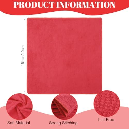 Nuenen Car Microfiber Clean Cloths, Red, 16 x 16 Inch, 60 Pcs - Image 3