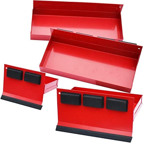 Magnetic Shelf 4-Pcs Set - Red Tool Trays - Metal Tool Box With Strong Magnets - Storage for Toolbox - Tool Box Accessories for Van Workshop by PrimaCausa