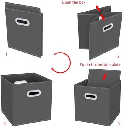 Yunkeeeper storage bins Cubes, Fabric Cube Organizer with Handle, Foldable Cube Bins for Cloth or Accessary Storage, 11x11x11, Set of 3,(Gray) - Image 6