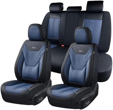 Coverado Car Seat Covers Full Set, Front Seat Covers with Lumbar Support and Back Seat Cover Waterproof Leather Automotive Seat Cover, Universal Car Interior Protectors Cushion for Most Cars by COVERADOAUTO