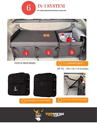 Tuff Viking Convertible Large 3 Compartment SUV Trunk Organizer with Cover | Truck Bed Organizer | for Trucks, Cars, SUVs and Groceries with Tie Down Straps. (6 in 1 with Cover, Black) - Image 6